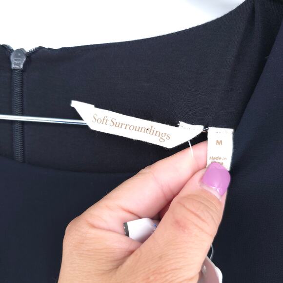 Soft Surrounding Coastal Resort Ocean Drive Navy Chiffon Tiered Feminine Dress M - Picture 4 of 10